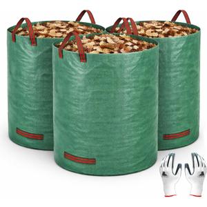 Gardzen 3-Pack 72 Gallon Yard Waste Bags, Reusable Heavy Duty Collapsible Garden Leaf Bags with Plastic Ring, Stand-Up Yard Waste Bin for Leaves, Lawn Debris & Grass Clippings