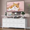 White TV Stand with Mount for 32/45/55/60/65/75 inch TVs, Entertainment Center with 6 Fabric Drawers & Open Shelf, TV Media Console for Living Room, Bedroom