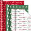 Whaline 3 Rolls Christmas Wrapping Paper -Mini Roll- 17 In x 32.8 Ft Red Green White Merry Christmas Tree Gift Wrap Paper for Xmas Winter Wrapping Supplies