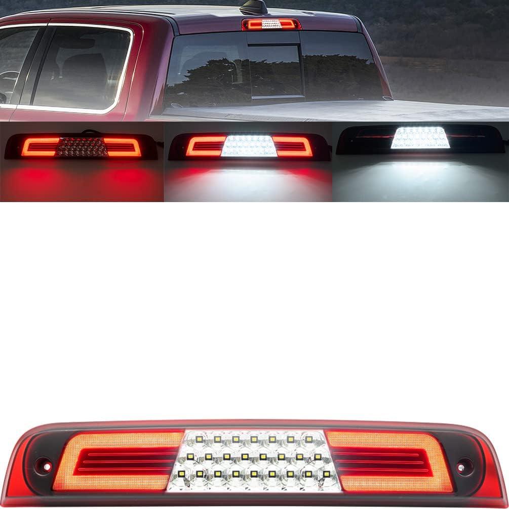 RAM 1500 LED 3rd Brake Light for 2019 2020 2021 2022 2023 2024 2025 RAM 1500 Rebel HFE Laramie Red Lens Third High Mount Stop Brake Lamps White LED Rear Center Roof Cargo Lights with Seal Foam Gaskets
