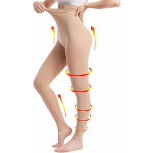 Medical Compression Pantyhose for Women & Men, 20-30mmHg Graduated Support Tights, Opaque Footless High Waist Tights, Graduated Tights for Varicose Veins, Edema, Deep, Thrombosis, During (Beige), Large 