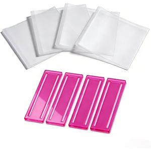 4 Sets Pink Mahjong Card Sleeve and Line Finder for 2025 2026 Mahjong Cards, Clear Acrylic Line Reader Strips & Durable PVC Card Protector Covers with Storage Bag, Fits Large Print Scorecards (Pink)