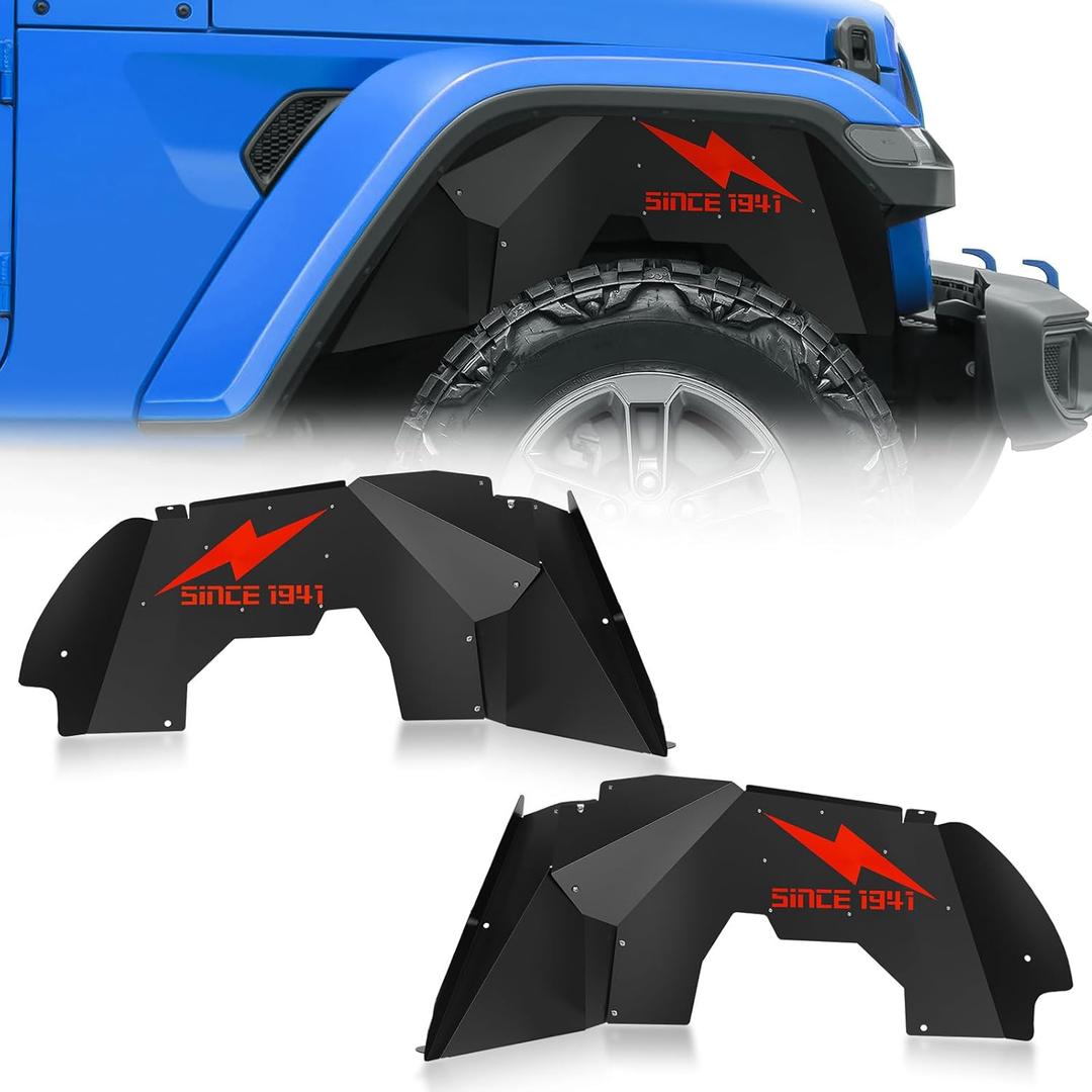 Front Inner Fender Liners Compatible with 2018 2019 2020 2021 2022 2023 2024 2025 Jeep Gladiator JT & Wrangler JL JLU, Lightning Style Mud Guards Wheel Well Liners Fender Flares Cover (2 PCS)