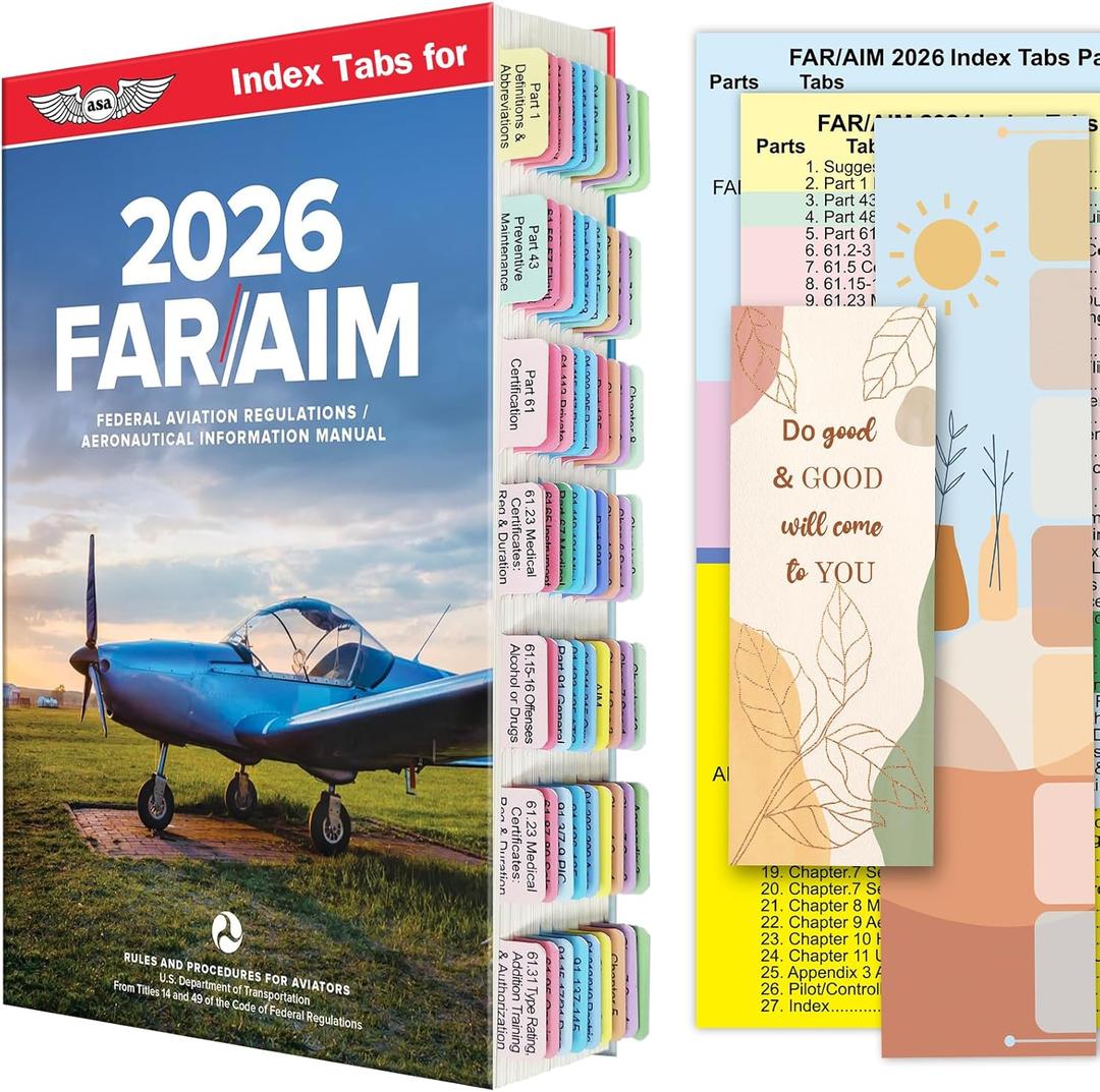 FAR AIM 2026 Index Tabs for Private PilotBook NOT Included, Upgraded Complete Tabs for Far/Aim 2026, Include 93pcs Tear-Resistant Color-Coded and Laminated Tabs with Bookmark and Placement Template