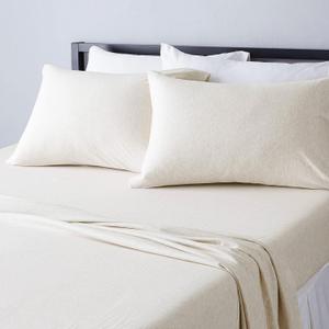 Amazon Basics 4 Piece Bed Sheets Set, 100% Cotton Jersey, Includes Super Soft, Flat and Fitted Sheets, Pillowcase, King, Oatmeal, Solid