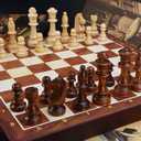 15" Folding Walnut Chess Set with Storage - Tournament-Size Portable Chess Board for Adults, Travel, Family Game Night, Gifts
