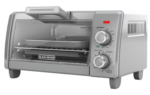 BLACK+DECKER Crisp ‘N Bake Air Fry 4-Slice Toaster Oven, Silver & Black, Fits 9 Inch Pizza, .35 Cubic Feet