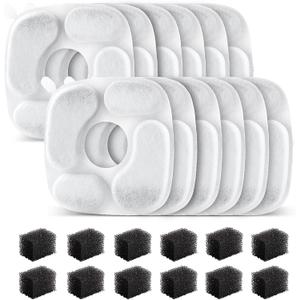24 Pcs Cat Fountain Replacement Filters 12 Pack Cat Water Fountain Replacement Filters with 12 Pack PreFilter Sponges, Pet Fountain Filter Fit for 95oz/2.8L Automatic Pet Fountain Cat Water Fountain