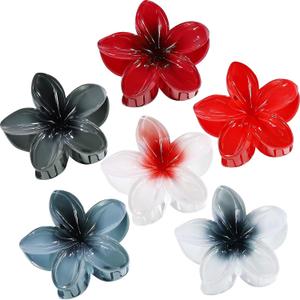 Flower Hair Clips 6 PCS Hawaiian Claw Clips for Vacation Hibiscus Hair Claw Clips Cute Large Hair Clips for Thick and Thin Hair Plumeria Hair Accessories for Women Girls -Dark Color
