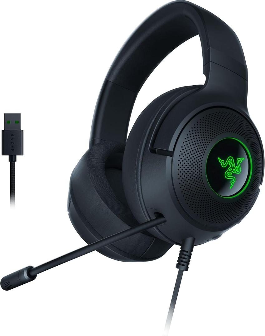 Razer Kraken V3 X Wired USB Gaming Headset: Lightweight Build - Triforce 40mm Drivers - HyperClear Cardioid Mic - 7.1 Surround Sound - Chroma RGB Lighting - Black (Standard)
