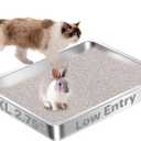 Low Entry Stainless Steel Cat Litter Box for Senior Cats, Large Metal Kitten Shallow Litter Box, Easy Access Kitty Litter Tray-19.68'' Lx 13.78'' W x 2.76'' H