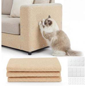 3 Pack Total 118.1"x15.8" Cat Scratch Couch Furniture Protector, Trimmable Super Self-Adhesive Anti Cat Scratching Pad, DIY Climb Cat Scratcher Mat Protector for Sofa and Covering Cat Tower (Khaki)