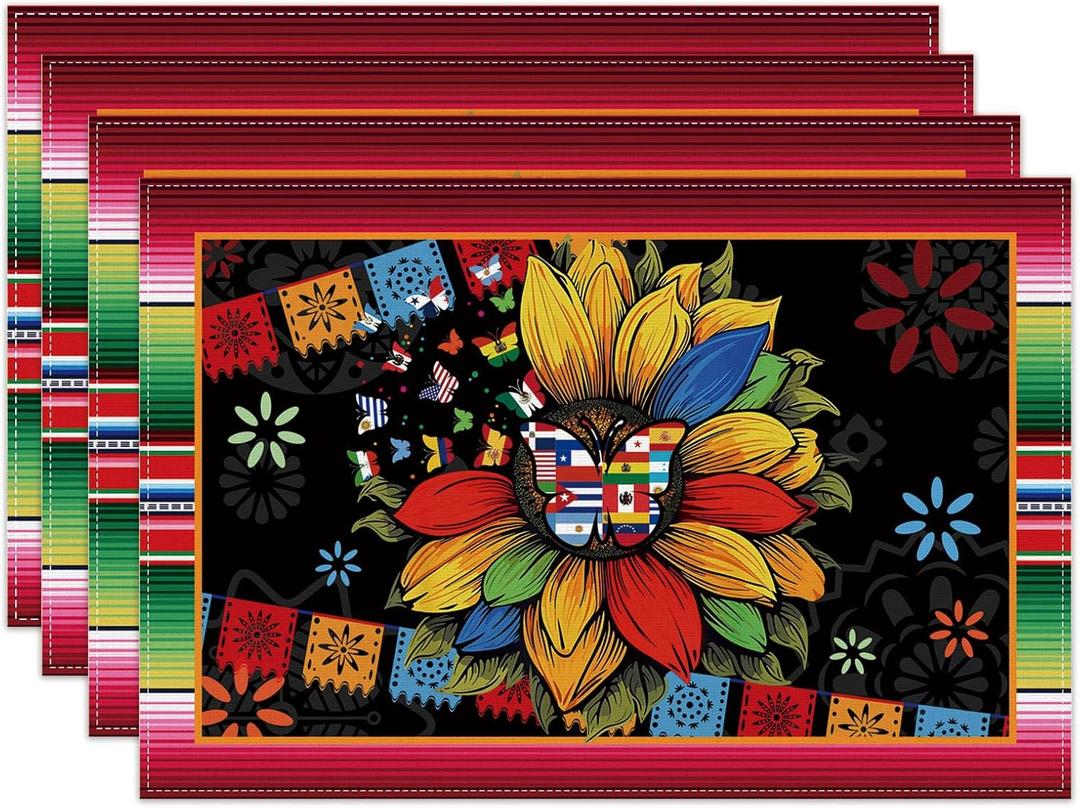 Linen Hispanic Heritage Month Placemats Set of 4 Latino Heritage Month Table Mats National 22 Spanish Speaking Countries Latino Heritage Month Decorations and Supplies for School Classroom Office
