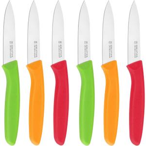 Paring Knives,Stainless Steel Paring Knife Set of 6,Premium Vegetable&Fruit Knife,Small Knife Set,Straight Edge,Ergonomic Handle Paring Knives,Peeling Knifes(Red&Orange&Green)