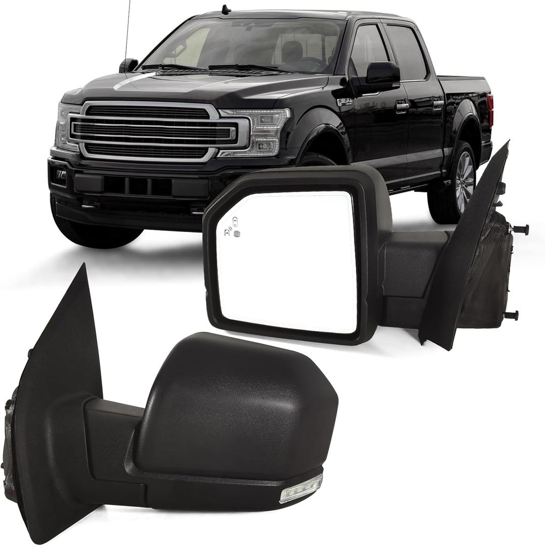 Left Driver Door Mirror with Power Glass,Heated, Puddle Lights,Clearnce LampBlind Spot Detection and Manual Folding Fits 2015-2020 Ford F150 Replace FL3Z17683FA(11Pins)