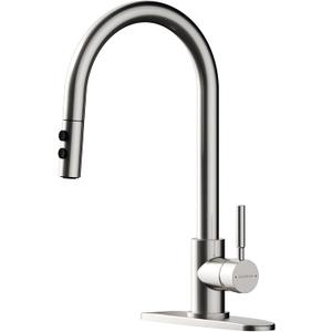 Brushed Nickel Kitchen Faucets with Pull Down Sprayer 17 Inch Single Handle 1 or 3Holes High Arch Kitchen Sink Faucet