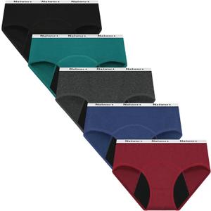 Nalwort Womens Period Underwear Menstrual Period Panties Postpartum Cotton Panties 5 Pack (Medium, Color-01)