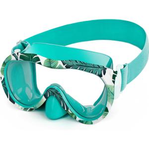 Kids Swim Goggles, Anti-Leak Snork Mask with Nose Cover & Elastic Fabric Strap, UV Protection Swimming Goggles for Kids Boys Girls, Green