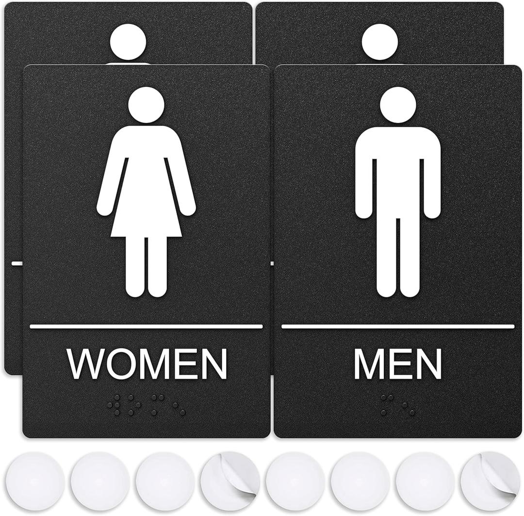 ASSURED SIGNS Bathroom Signs, Restroom Sign For Business - For Men and Women - 2 Pack - 9" by 6" - ADA Compliant with Braille - Strong Double-Sided Adhesives Included - Apply to Office, Home, Public Door/Wall (Black Male Female Sign)