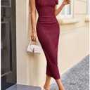 Floerns Women's Off The Shoulder Maxi Dress Bodycon Textured Formal Wedding Guest Dresses Burgundy X-Large