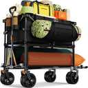 Uyittour Foldable 50''L Extra Long Double Decker Wagon for Sport, 400L Collapsible Heavy Duty Wagon Cart with Big Wheels, Utility All-Terrain Large Extender Cart for Outdoors