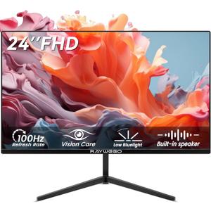 24 inch Gaming Monitor 100Hz Computer Monitor Built-in Speakers Full HD 1920 x 1080P with HDMI DP Interface Eye Care Frameless with 3-Side Virtually Borderless Design VESA100 x 100mm