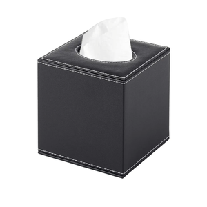 PU Leather Tissue Box Cover Square,Upgrade Large Size Napkin Holder Pumping Paper Case Dispenser,Facial Tissue Holder with Magnetic Bottom for Home Office Car Hotel Restaurant Black (Black-1)