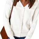 Women's Cropped Cardigan Sweaters Long Sleeve V-Neck Button Down Lightweight Sweaters (White, XL)