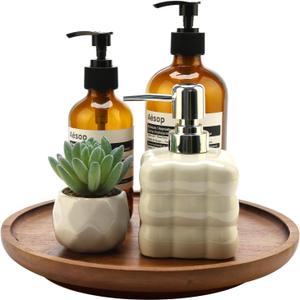 Acacia Wood Bathroom Vanity Tray Round Perfume Trays for Dresser Small Wooden Lazy Susan Turntable for Table Kitchen Sink Tray Bathroom Counter Decor Organizer Accessories Decorative Soap Holder Trays (10")