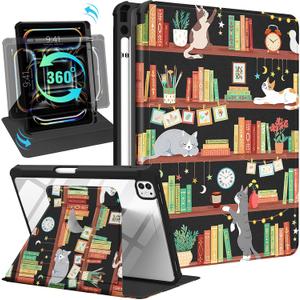 Kidcube for iPad Pro 13 Inch Case M4 2024 - for Women Girls Kids Cute Folio Cover with Pencil Holder Girly Cartoon Kawaii Cats Design Rotating Stand for iPad Pro 13 Inch Case 2024 (A2925 A2926 A3007)