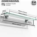 24-Inch Towel Rack with Shelves Tempered Glass Bathroom Shelves with Bar - Chrome Polished Modern Stainless Steel, Wall Mount Rustproof Tower Rail, 24-inch with Railing