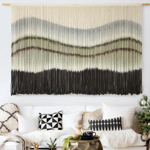 Macrame Wall Hanging Dip-Dye Large Macrame Wall Decor Boho Home Decor Scale Fiber Wall Art Yarn Craftsmanship Art 57" Wx 35" L (Black Grey)