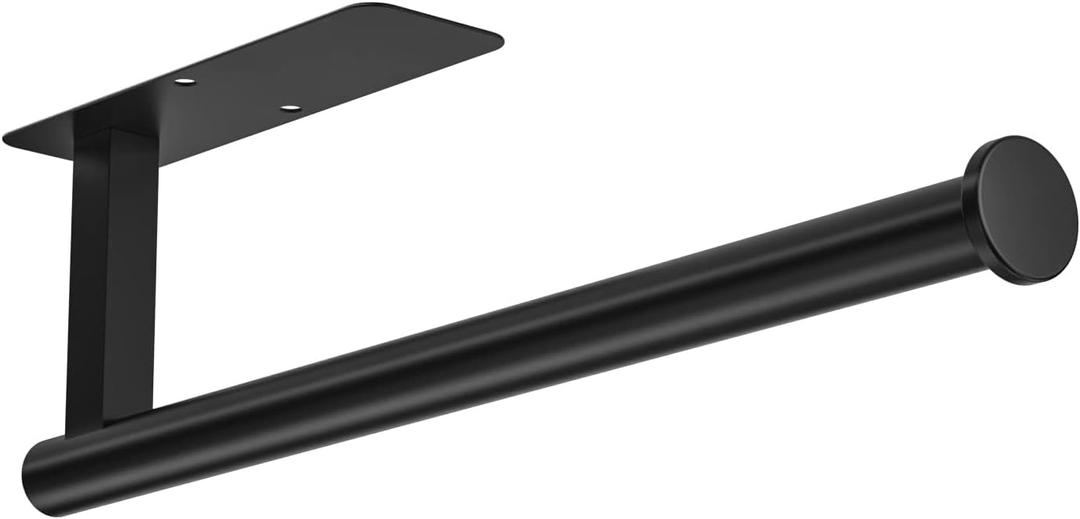 ASTOFLI Paper Towel Holder Under Cabinet No Drilling, Self Adhesive Paper Towel Holder Wall Mount for Kitchen Rack, Under Counter Napin Holder No Drill, RV, 304 Stainless Steel, Matte Black