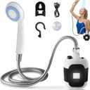 Portable Rechargeable Camping Shower Pump with LED Light - 2200mAh Outdoor Shower Head Sprayer, Draws Water from Bucket for Camping, Hiking, Travel, Car Washing & Pet Cleaning With Light
