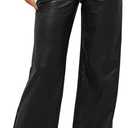 Women Faux Leather Pants PU High Waist Straight Leg Pants with Pockets Leather Leggings Bell Bottom Flare Pants, L