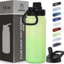 DOMICARE 16 oz Water Bottle Stainless Steel Double Wall Vacuum Insulated Water Bottle with Straw lids & Spout Lid, Leakproof