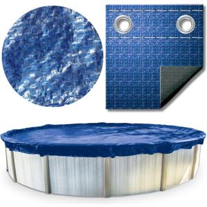 SWIMLINE HYDROTOOLS Super Guard Winter Pool Cover for Above Ground Swimming Pools | for 12 X 20 FT Oval Pools | 16 X 24 FT Cover Size | Blue/Black | Winch & Cable Included | PCO81624