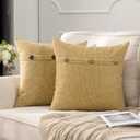 MIULEE Set of 2 Decorative Linen Throw Pillow Covers Cushion Case Triple Button Vintage Farmhouse Pillowcase for Couch Sofa Bed 18 x 18 Inch Yellow (18" x 18" (Pack of 2))