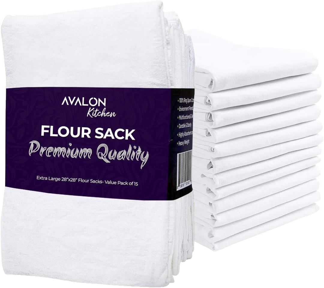 Flour Sack Towels Pack of 15-28x28 Inches - 100% Cotton, Highly Absorbent Dish Towels for Drying Dishes, Durable Tea Towels for Kitchen, Multipurpose Kitchen Towels