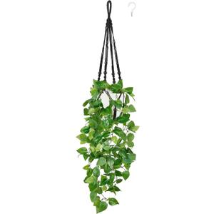 Mkono Fake Hanging Plant with Pot, Artificial Plants for Home Decor Indoor Macrame Plant Hanger with Fake Vines Faux Hanging Planter Greenery for Bedroom Bathroom Kitchen Office Decor (1, Black)
