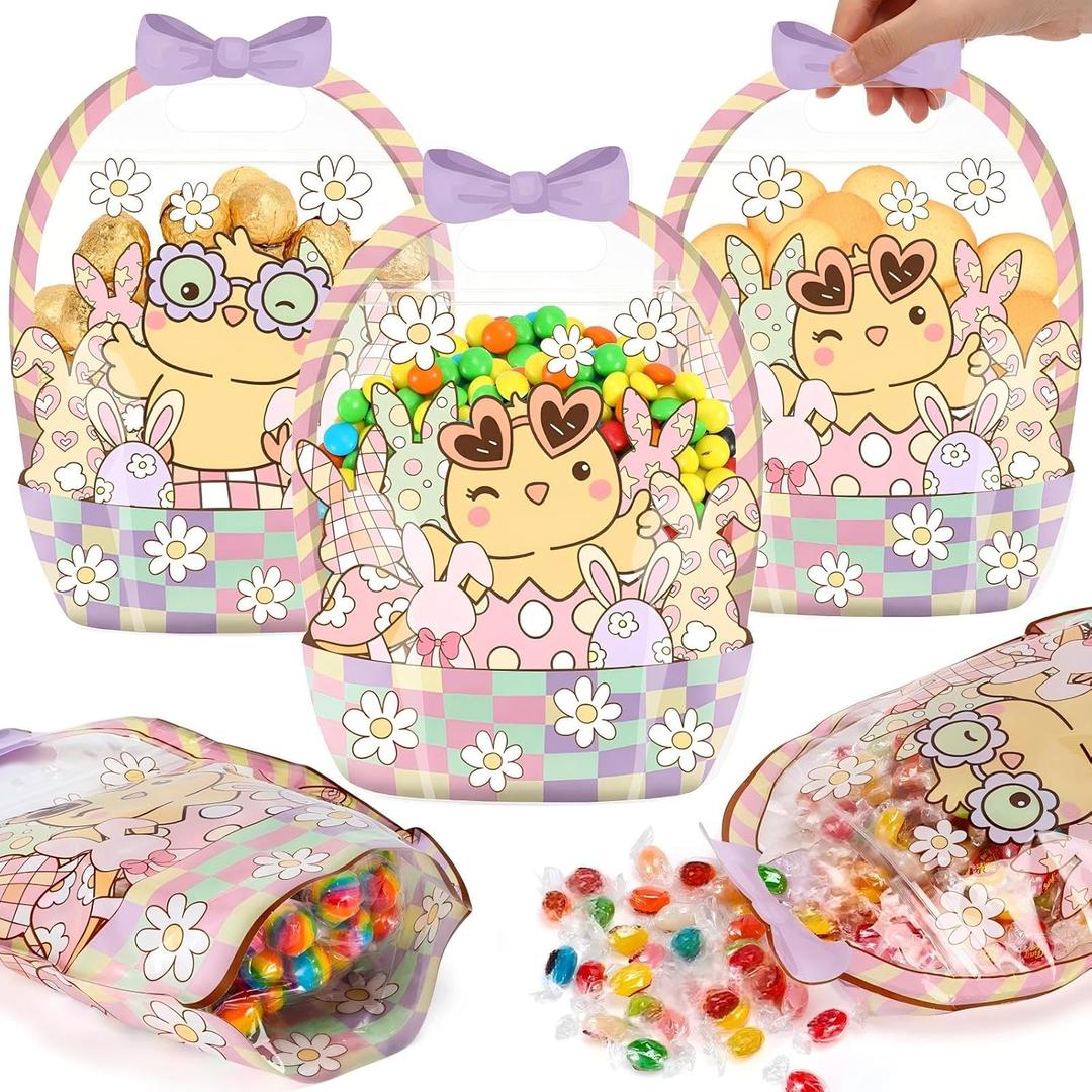 Fuutreo 50 Pcs Easter Gift Bags Transparent Bunny Sealing Pouches with Handles Resealable Happy Easter Plastic Favor Bags for Spring Holiday Party Candy Gift Wrapping Supplies Decor(Pastel Chick)