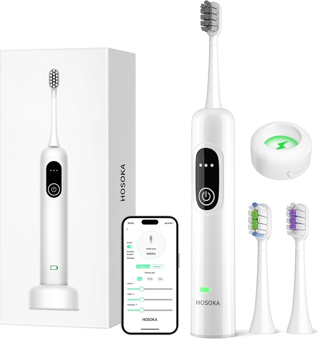 Sonic Electric Toothbrush for Adults, 60 Oscillation & Vibration Smart Toothbrush with Customizable App, 3 Brush Heads, Wireless Rechargeable Travel Wave Electric Toothbrush, IPX7 Waterproof