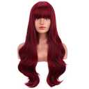 BERON Red Wig Long Wavy Wig with Bangs for Women Long Wigs Wine Red Wigs for Daily Party Hairnet Included
