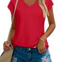 YUCOLEN Women's Cap Short Sleeve Tunic Tops V Neck Cotton T-Shirts UPF50+ Soft Breathable Summer Basic Tee, Red, XL (Red, XL)