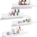 upsimples Acrylic Shelves for Wall Decor, 15" Display Shelf Perfume Organizer for Bathroom, Bedroom, Living Room, Floating Bookshelves for Kids, White, 4 Pack | for Kids, Display Shelf, Organizer, for Bathroom, Bedroom, Living Room Decor