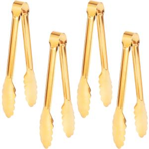 4 Pack Gold Serving Tongs,Metal Serving tongs,for buffet,party,9 Inch,Gold Utensills,(tongs for serving food)