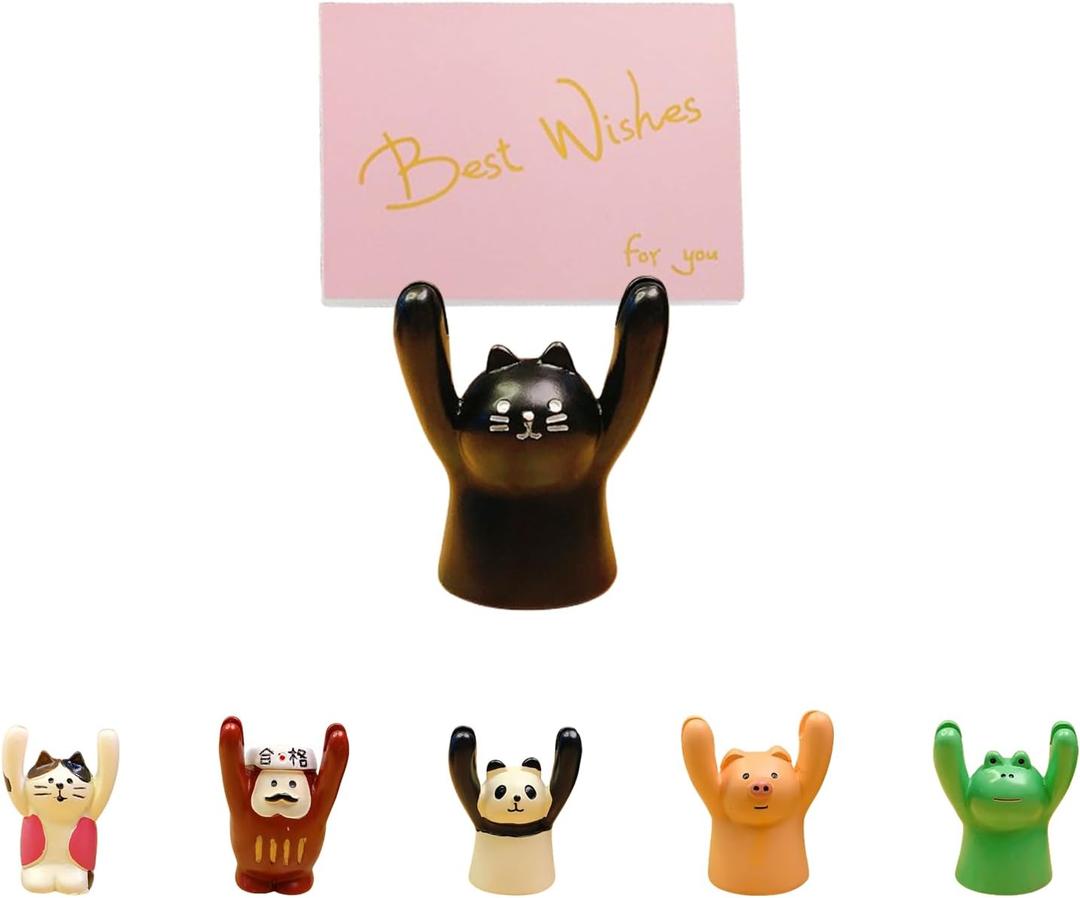 6PCS Cute Animal Memo Holder,Resin Card Photo Holder Clips,Mini Animal Reserved Number Clip Name Note Memo Stand Office Supply Home Decoration