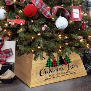 Natural Wooden Trapezoid Christmas Tree Collar, Christmas Tree Ring, Christmas Tree Collars for Artificial Trees, 17" L Tree Collar for Christmas Tree Wooden Decor Large Size 4 Piece Rustic