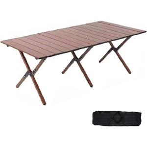 Folding Camping Table, 48Inch Lightweight Roll-Up Table Aluminum Low Portable Picnic Table with Carrying Bag for Outdoor, Beach, Picnic, Backyards, BBQ and Party Walnut Color (120CM)