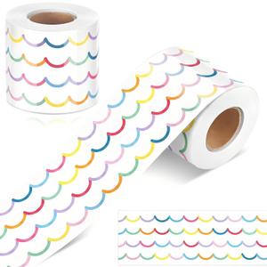 5 x Fuutreo 65ft Bulletin Board Borders Classroom Decorations Colorful Strip Straight Border Trim Roll Back to School Chalkboards Whiteboards Office Home Walls Decor(Pastel Wave)